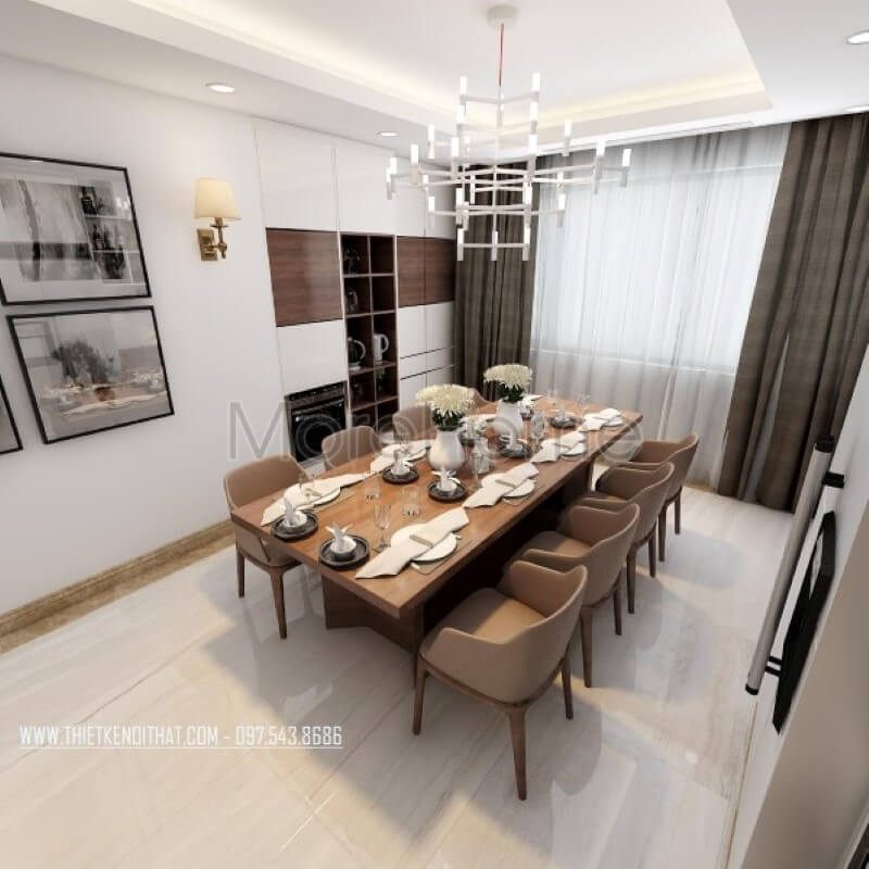 Bộ bàn ăn gỗ tự nhiên cao cấp tại nhà phố Lò Đức đẹp hiện đại