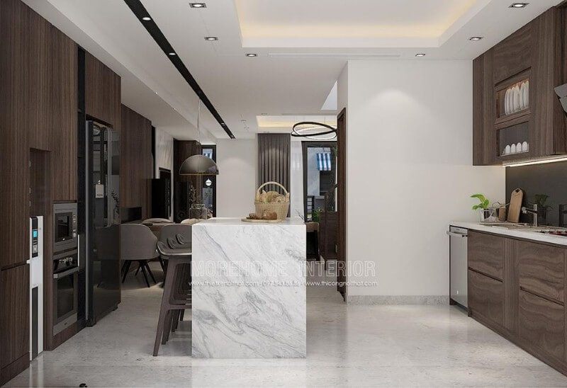 Sắp xếp phòng bếp theo phong cách hiện đại và sang trọng để tạo ra một ấn tượng đẹp.
