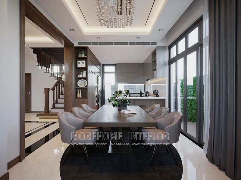 Bàn ăn đẹp cho nhà biệt thự theo phong cách hiện đại.